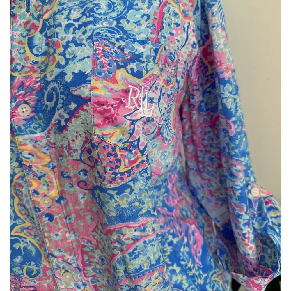 Lauren Ralph Lauren Paisley Sleep Shirt Beach Cover Up Medium Embroidered RL